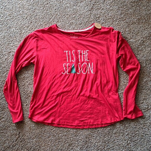 Rae Dunn  “’Tis the Season” Red Long-Sleeve Holiday Shirt – Size Medium NWT - Picture 2 of 7